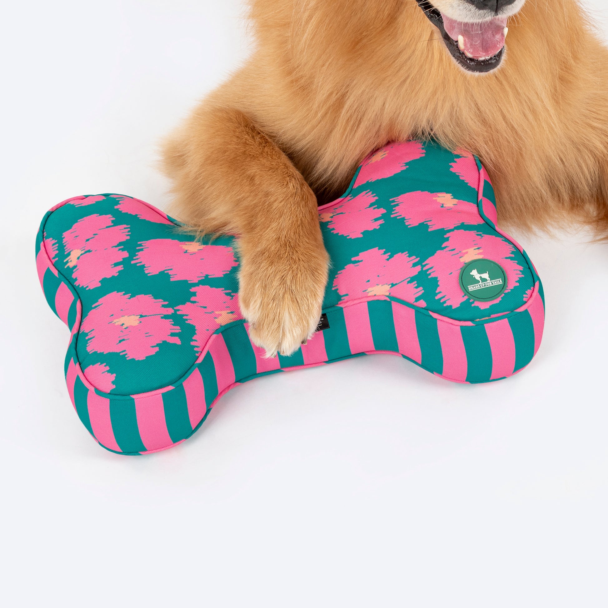 HUFT Pawsome Blossom Bone Cushion For Dog - Green & Pink - Heads Up For Tails