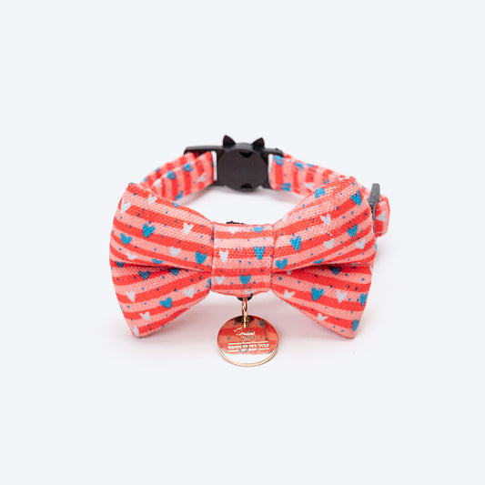 HUFT Heartstrings Collar With Bow Tie For Cats - Coral - Heads Up For Tails