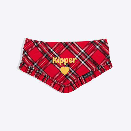 HUFT Personalised Warm Woofs Frilled Bandana For Dog & Cat - Red - Heads Up For Tails