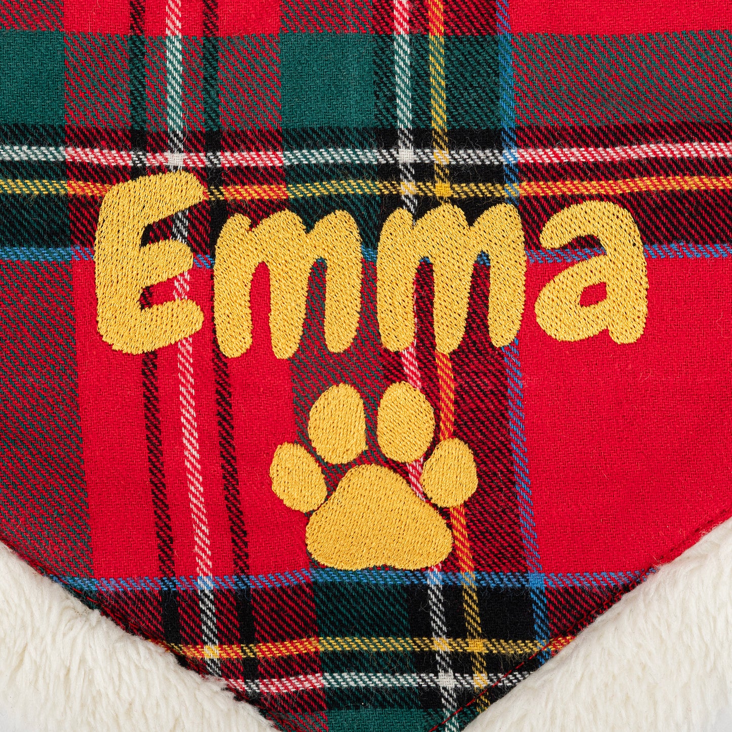 HUFT Personalised Snuggle Paws Fur Bandana For Dog & Cat - Red & Green