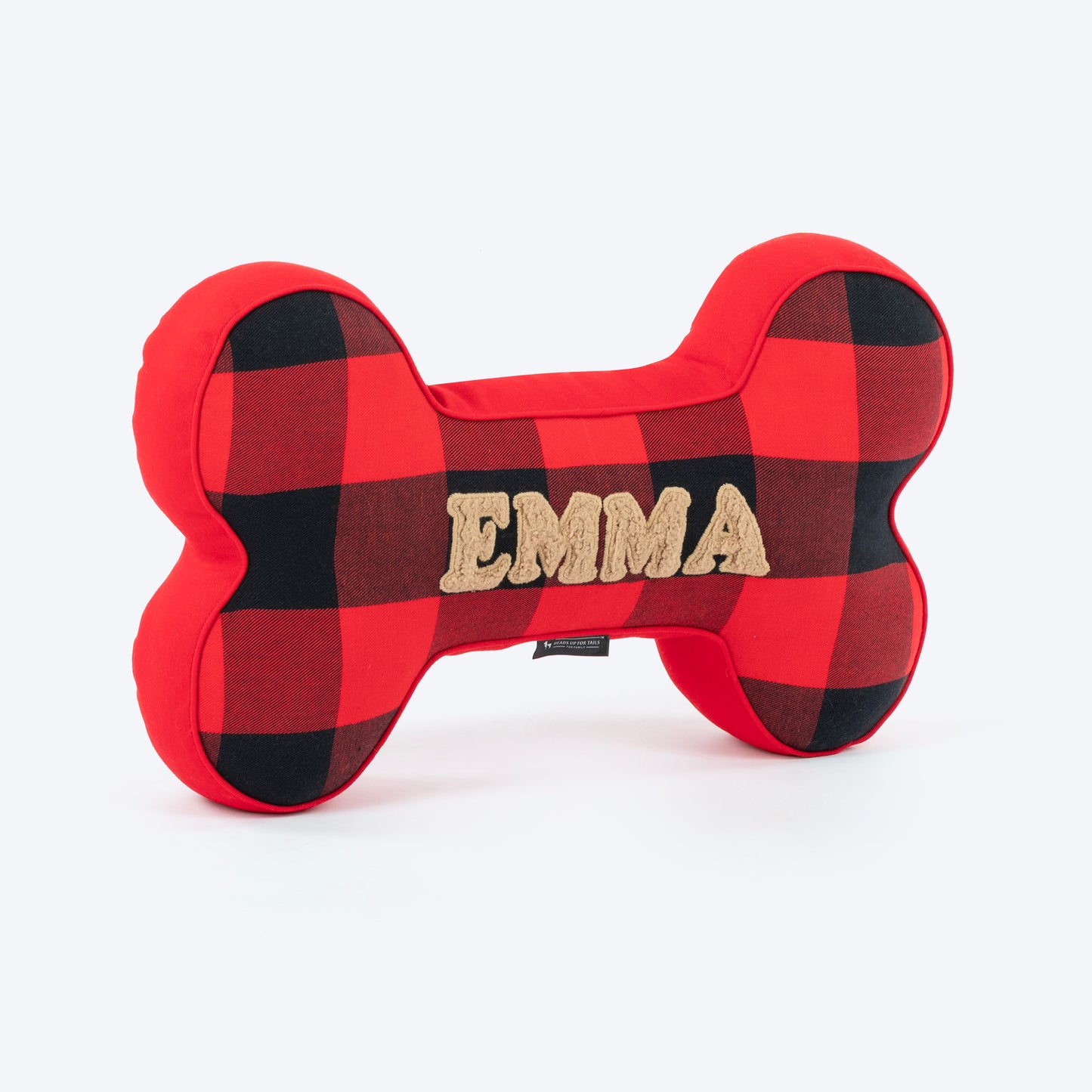 HUFT Personalised Checkered Cuddle Bone Cushion For Dog - Red & Black