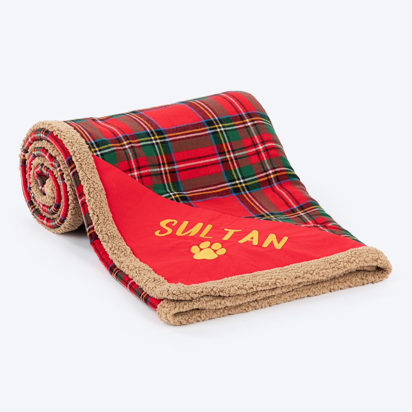 HUFT Personalised Tartan Snuggle Blanket For Dog & Cat - Red & Green