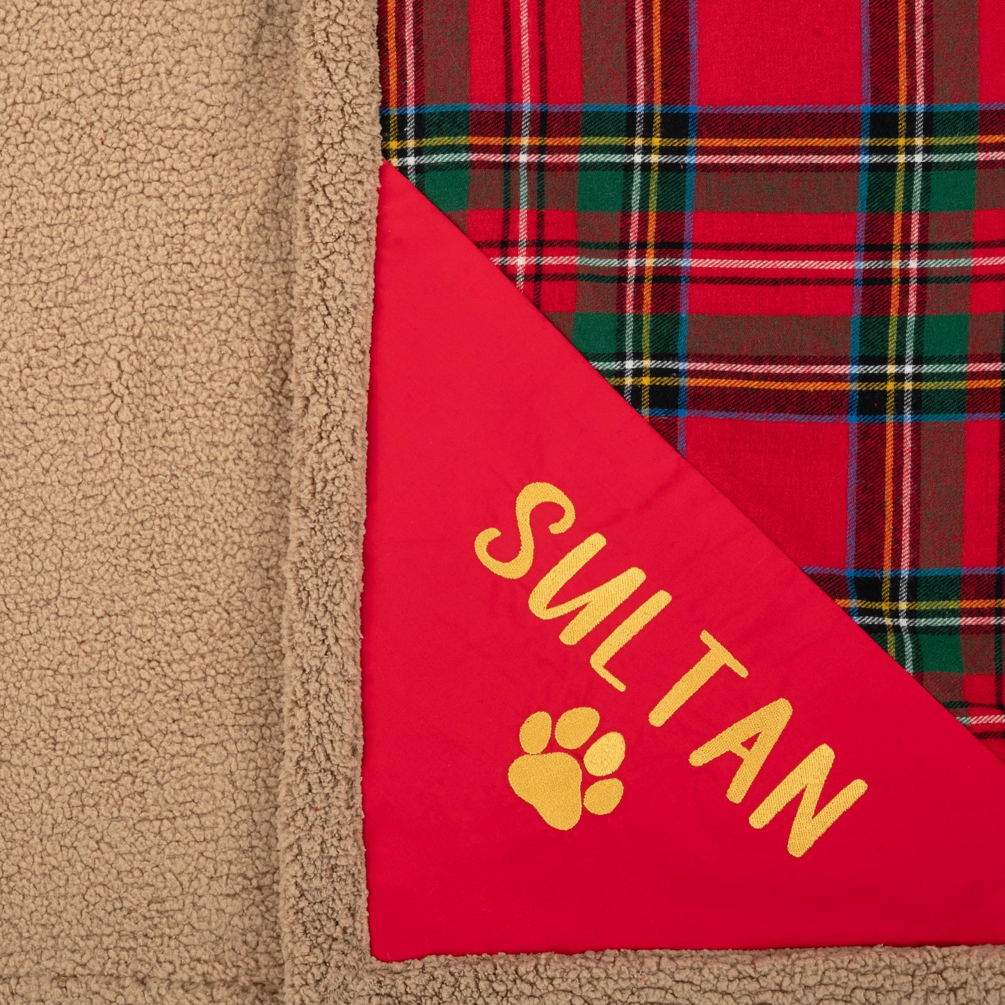 HUFT Personalised Tartan Snuggle Blanket For Dog & Cat - Red & Green