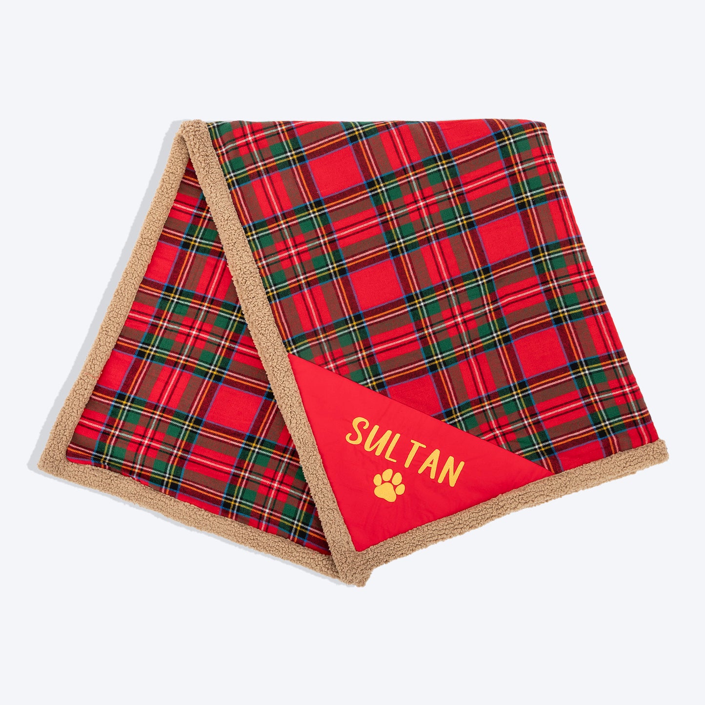 HUFT Personalised Tartan Snuggle Blanket For Dog & Cat - Red & Green