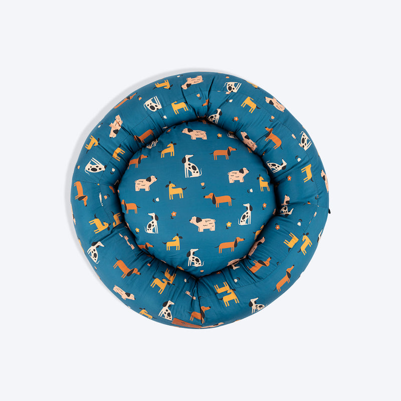 HUFT Bark & Bloom Donut Bed For Dog - Blue - Heads Up For Tails