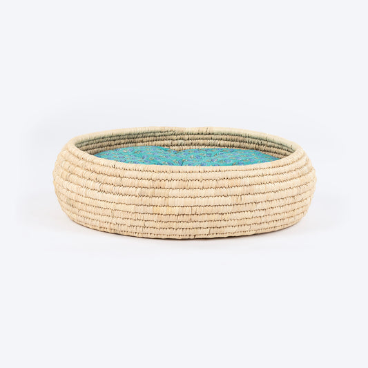 HUFT Nature Nap Basket Bed With Block Printed Cushion For Cat - Multicolor - Heads Up For Tails