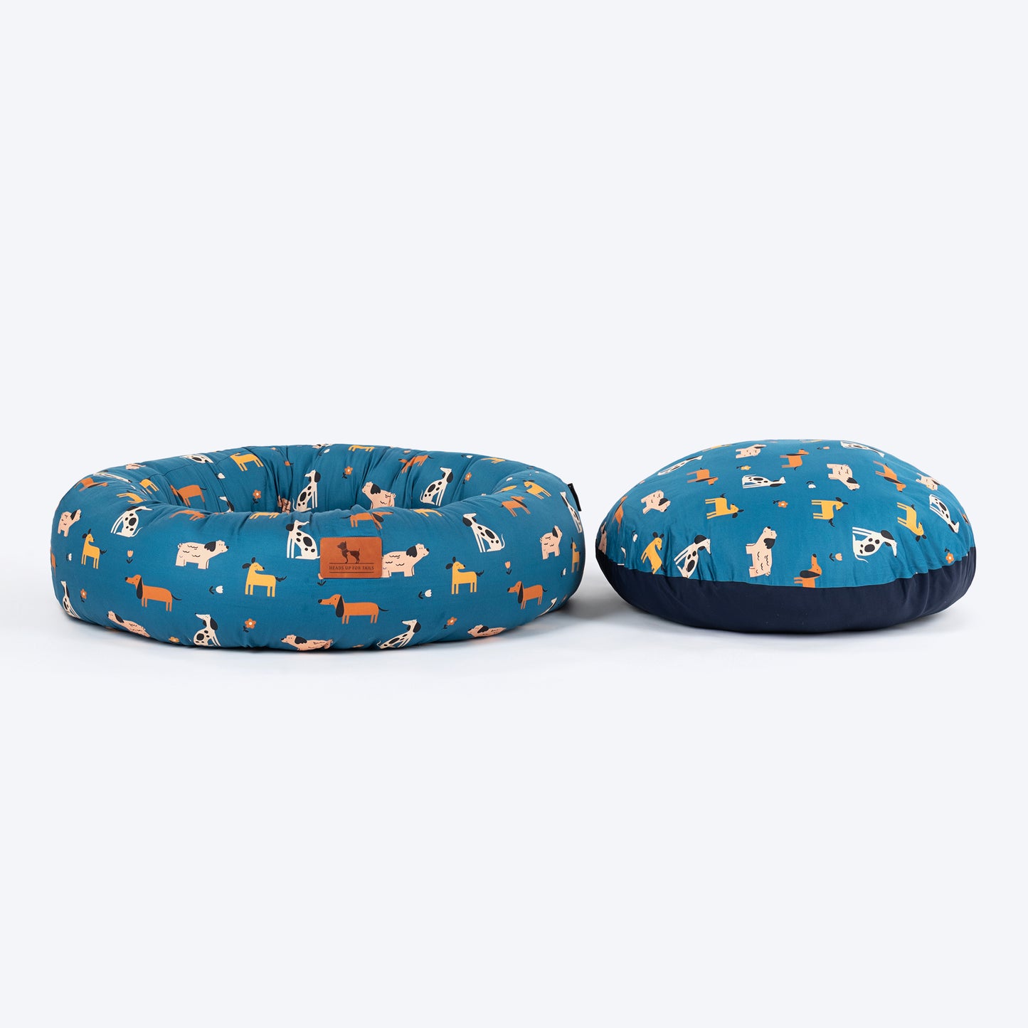 HUFT Bark & Bloom Donut Bed For Dog - Blue - Heads Up For Tails
