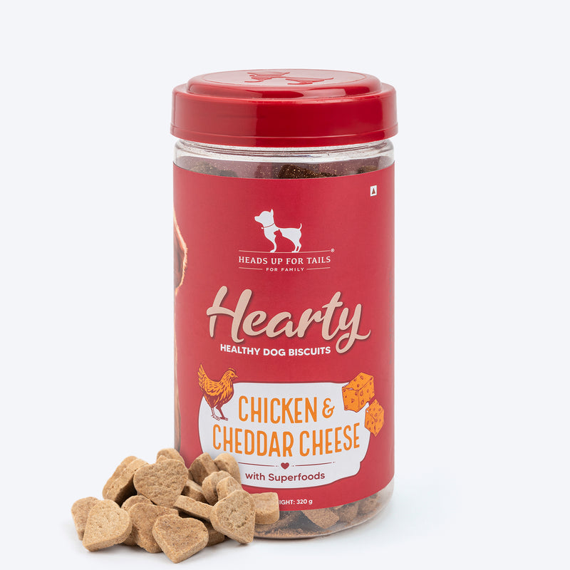 Hearty Chicken & Cheddar Cheese Healthy Dog Biscuits by Heads Up For Tails, 320g, suitable for all breeds.