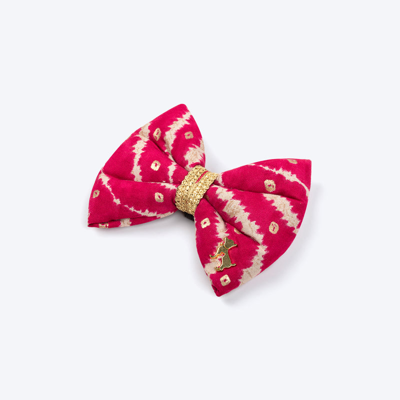 HUFT Leheriya Luxe Bowtie For Dog - Pink - L - Heads Up For Tails