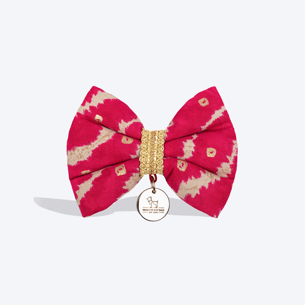 HUFT Leheriya Luxe Bowtie For Small Breed Dog - Pink - S - Heads Up For Tails