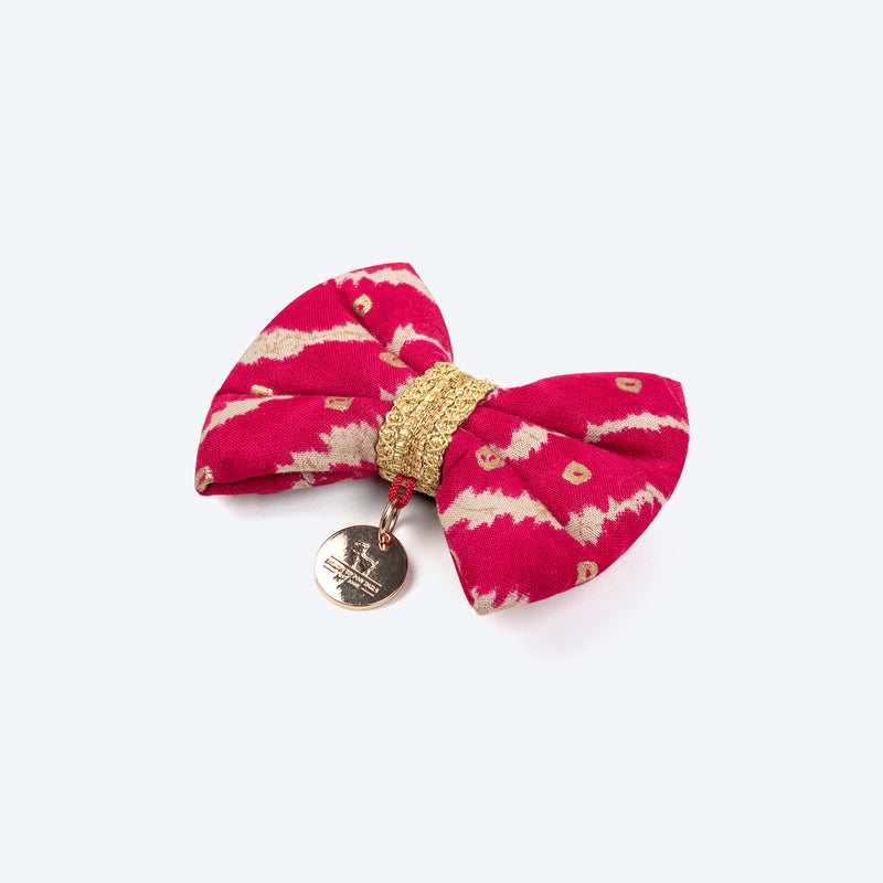 HUFT Leheriya Luxe Bowtie For Small Breed Dog - Pink - S - Heads Up For Tails