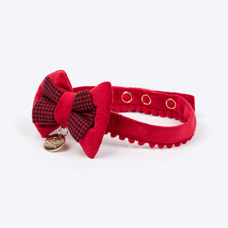 HUFT Winterberry Bow Tie With Straps For Cat - Red & Black - Heads Up For Tails