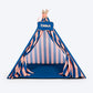HUFT Personalised Happy Stripes Teepee Tent Bed For Dog & Cat - Navy & Peach - Heads Up For Tails