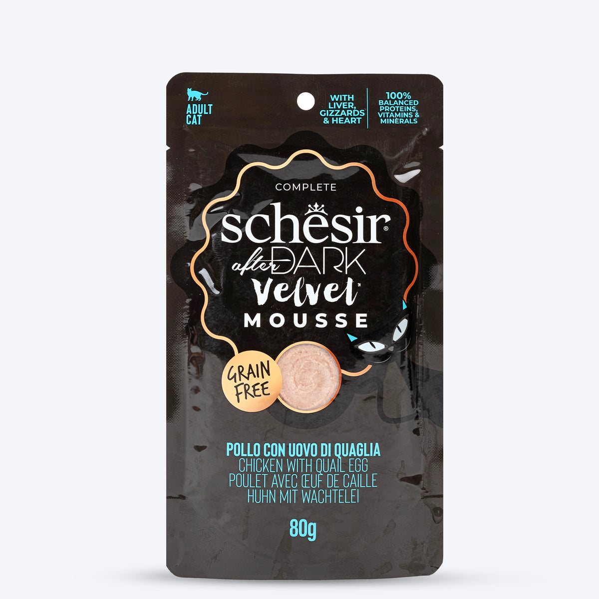 Schesir After Dark Velvet Mousse Chicken With Quail Egg Wet Food For Adult Cat - 80 gm, For Cat, Wet Food