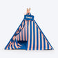 HUFT Personalised Happy Stripes Teepee Tent Bed For Dog & Cat - Navy & Peach - Heads Up For Tails