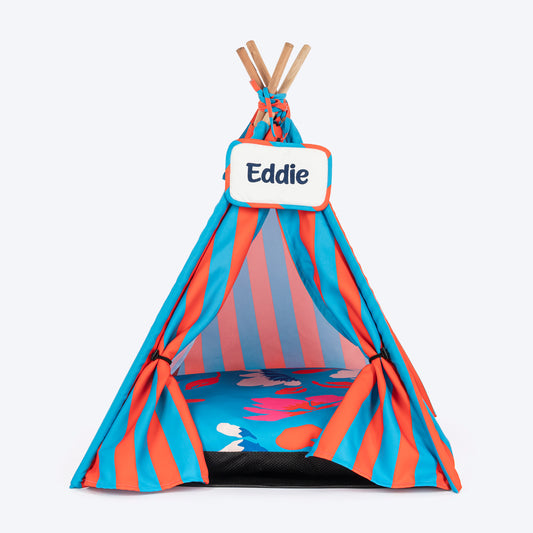 HUFT Personalised Summer Bloom Teepee Tent Bed For Dog & Cat - Blue - Heads Up For Tails