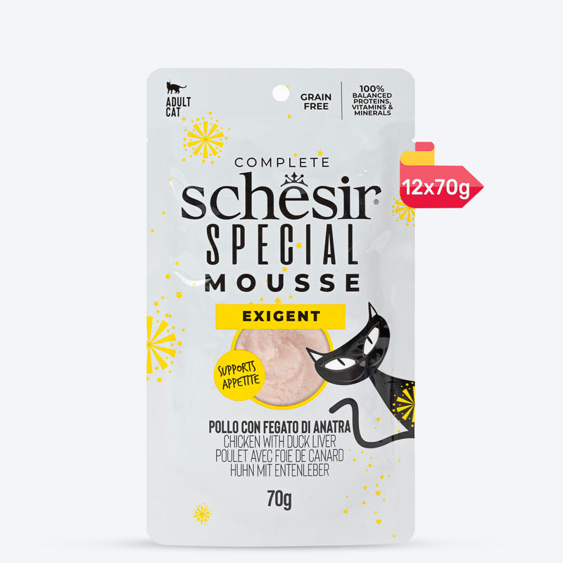 Schesir Special Mousse Exigent Chicken With Duck Liver Wet Food For Adult Cat - 70 gm - Heads Up For Tails