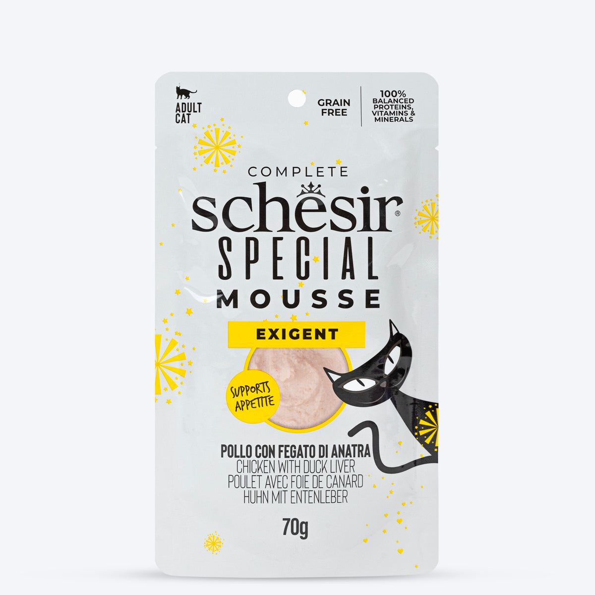 Schesir Special Mousse Exigent Chicken With Duck Liver Wet Food For Adult Cat - 70 gm, For Cat, Wet Food