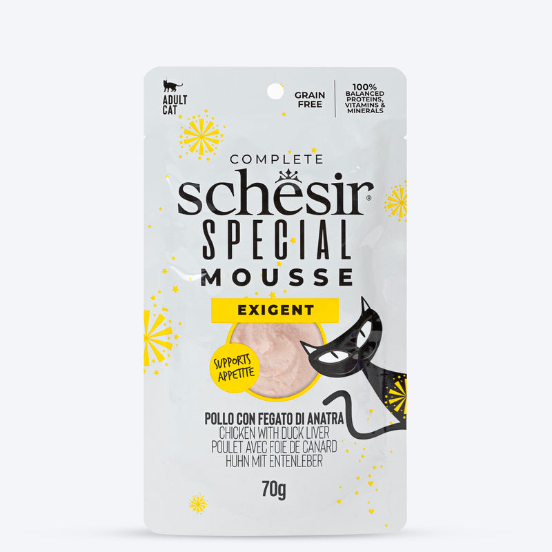 Schesir Special Mousse Exigent Chicken With Duck Liver Wet Food For Adult Cat - 70 gm - Heads Up For Tails