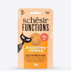 Schesir Function Digestive Topper Pumpkin With Wheat Grass Sensitive Wet Food For Adult Cat - 40 gm - Heads Up For Tails