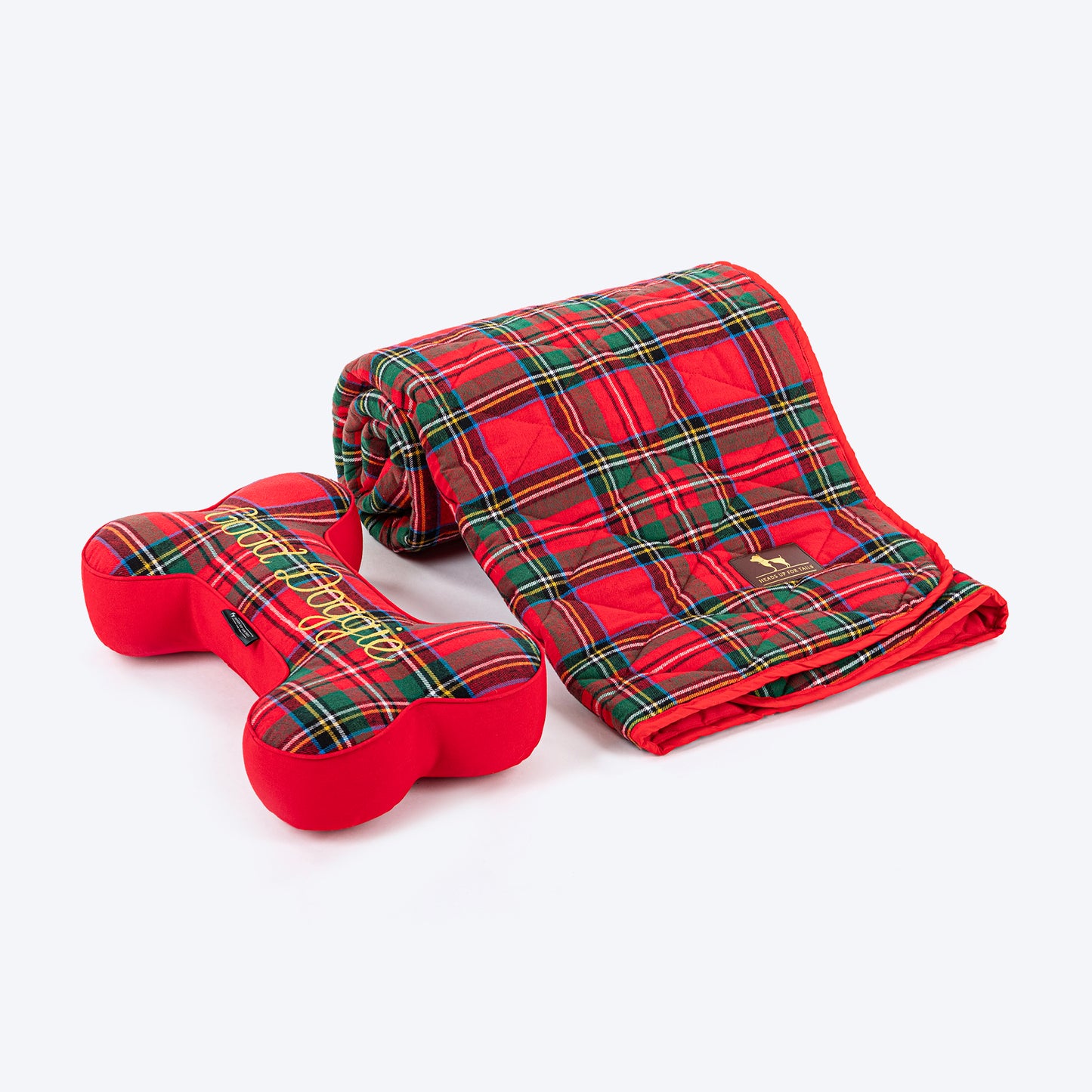 HUFT Good Doggie Plaid Blanket & Cushion Set For Dog - Red