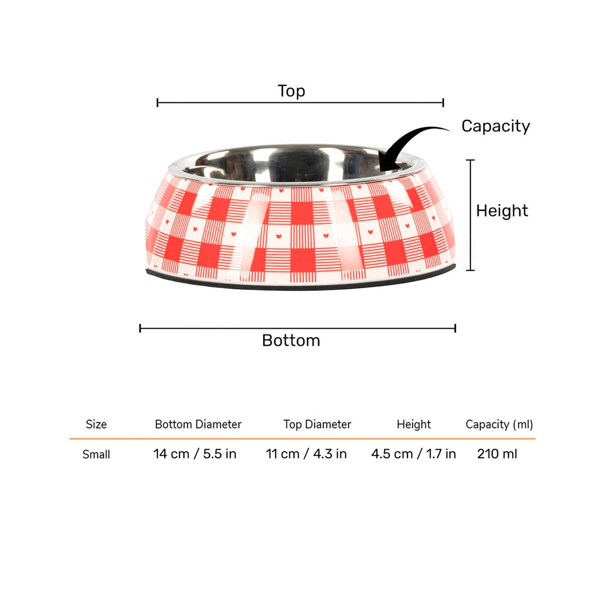 HUFT Gingham Feast Melamine Bowl With Steel Inserts For Cat - Red & White