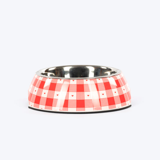HUFT Gingham Feast Melamine Bowl With Steel Inserts For Cat - Red & White