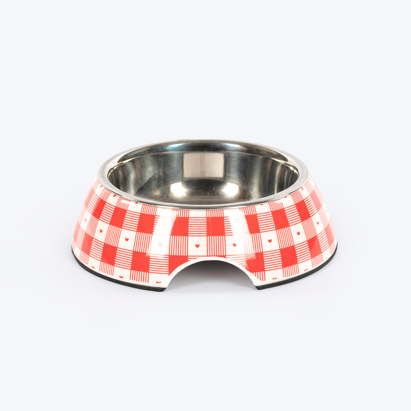 HUFT Gingham Feast Melamine Bowl With Steel Inserts For Cat - Red & White