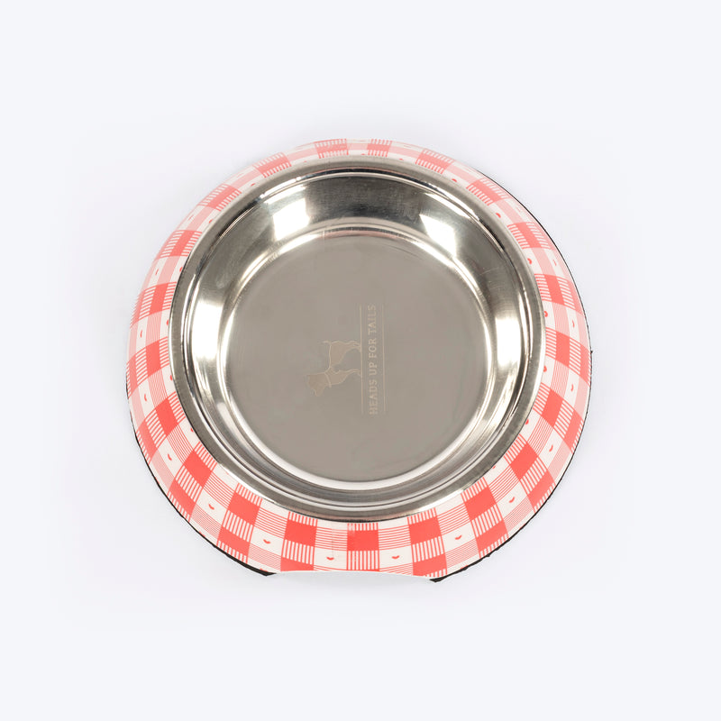 HUFT Gingham Feast Melamine Bowl With Steel Inserts For Cat - Red & White