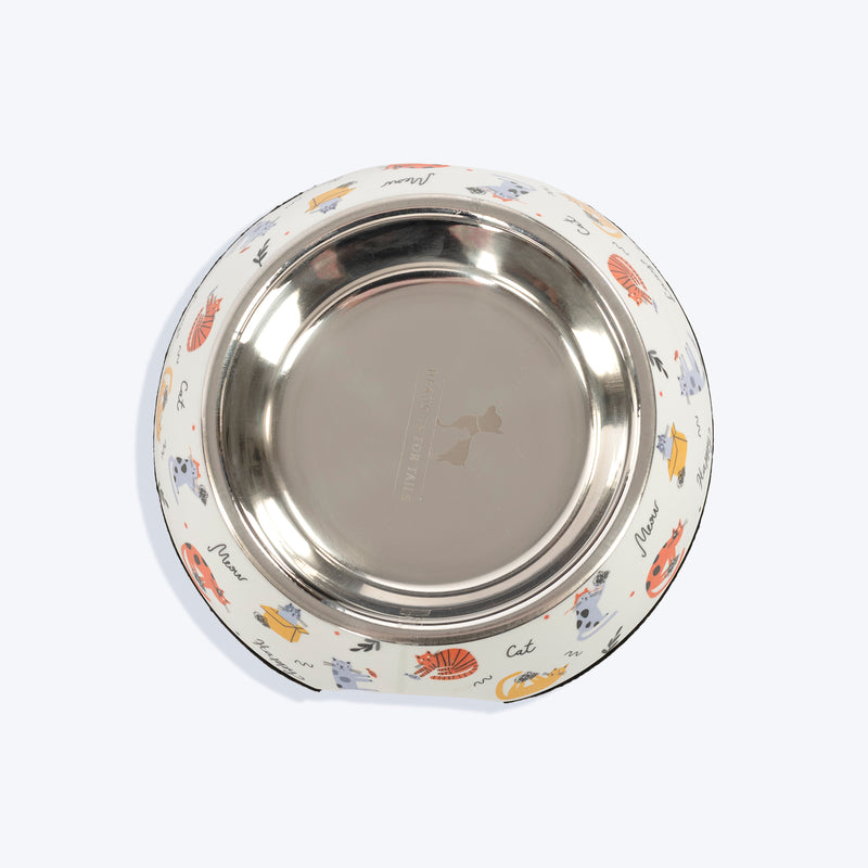 HUFT Whisker Tails Printed Melamine Bowl With Steel Inserts For Cat - Multicolor