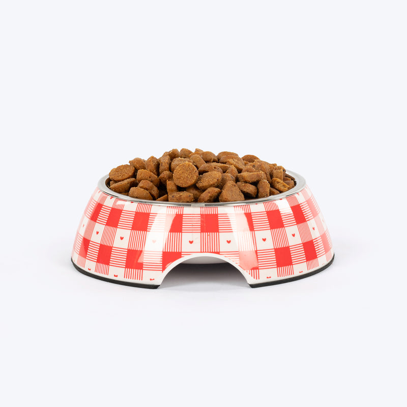 HUFT Gingham Feast Melamine Bowl With Steel Inserts For Cat - Red & White