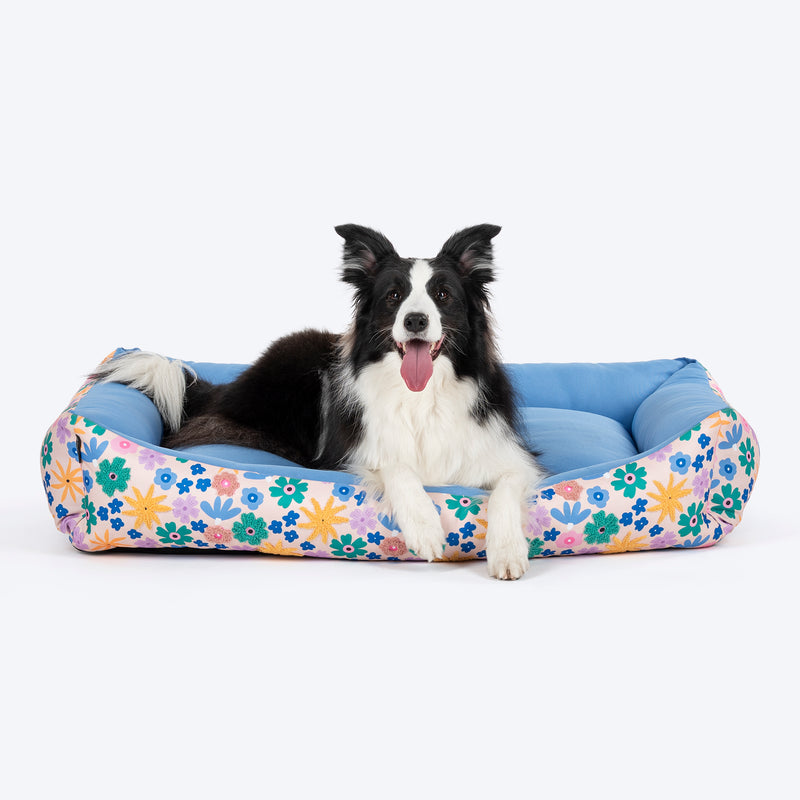 HUFT Bloomscape Lounger Bed For Dog - Blue - Heads Up For Tails