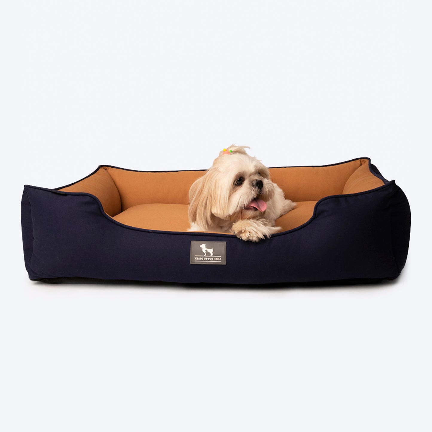 HUFT Classic Lounger Dog Bed - Navy & Brown - Heads Up For Tails
