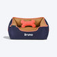 HUFT Personalised Classic Lounger Dog Bed (Free Bone Cushion) - Navy With Brown