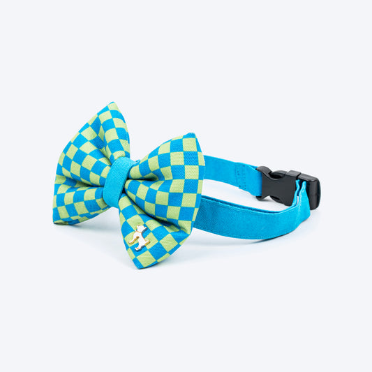 HUFT Pawsitevely Checked Bow Tie With Strap For Dog - Arctic Blue