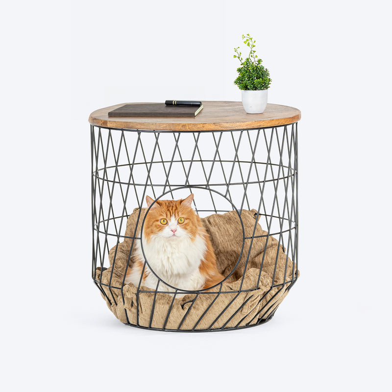 HUFT Purrfect Hideaway Multifunctional Table With Bedding For Cat - Brown - Heads Up For Tails