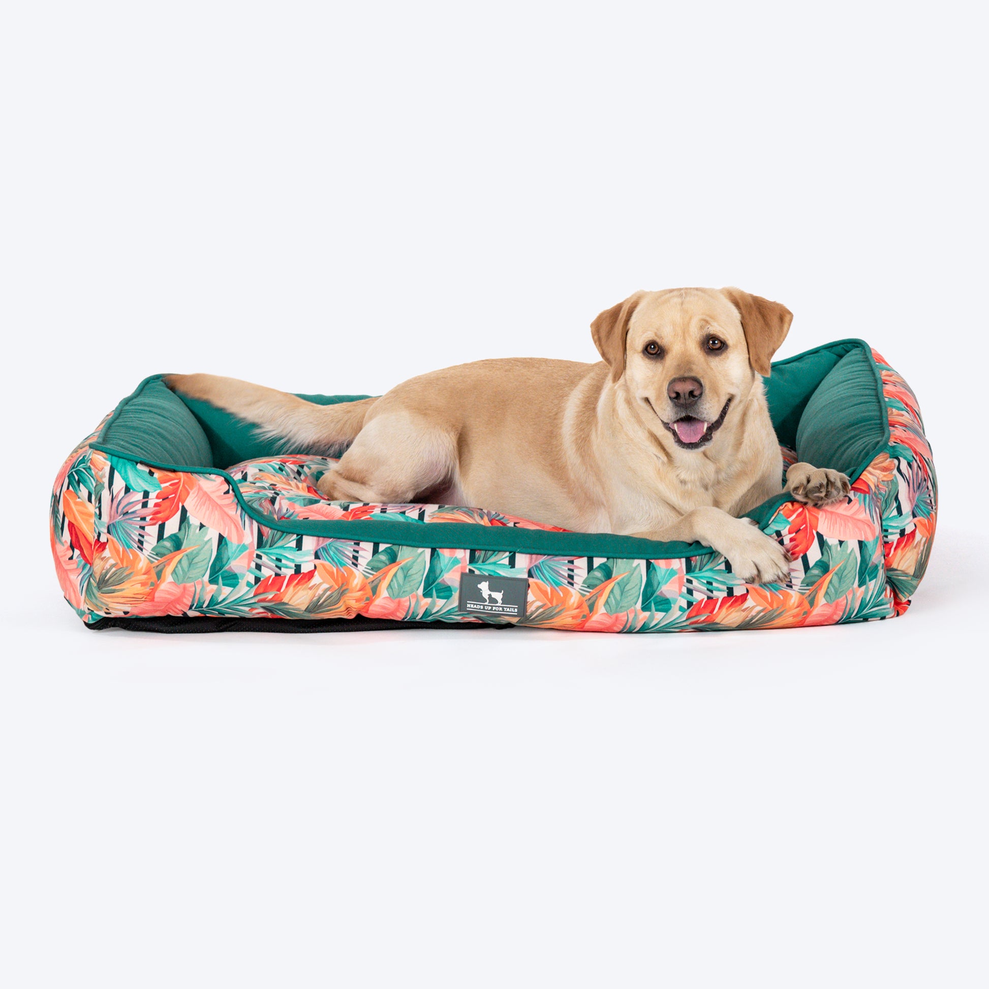 HUFT Tropical Bliss Lounger Dog Bed - Green & White - Heads Up For Tails