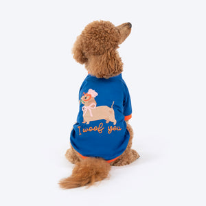 HUFT I Woof You Printed T-Shirt For Dog - Navy Blue - Heads Up For Tails