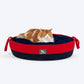 HUFT Cuddle Paws Jute Basket Bed With Cushion For Small Dogs & Cats - Red & Navy