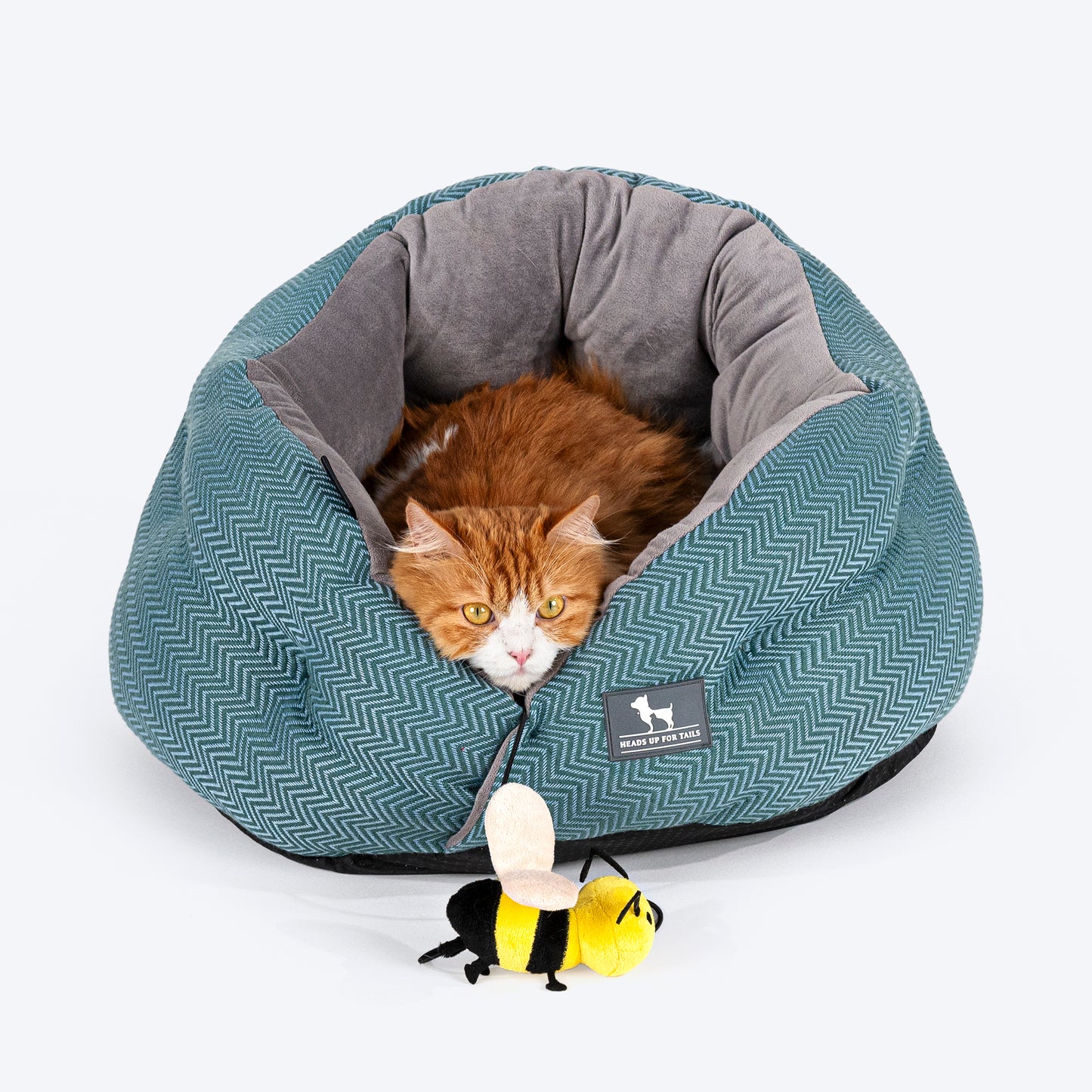 HUFT Purrfect Perch Bed With A Bumble Bee Toy For Cat & Puppy - Grey & Sea Green