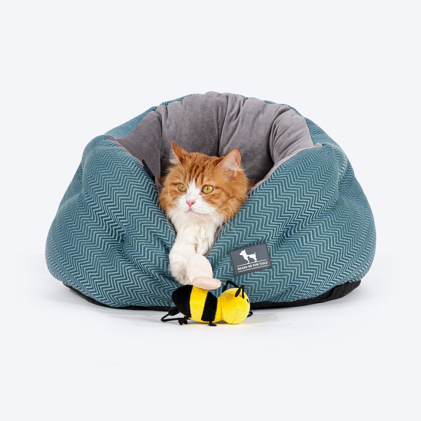 HUFT Purrfect Perch Bed With A Bumble Bee Toy For Cat & Puppy - Grey & Sea Green