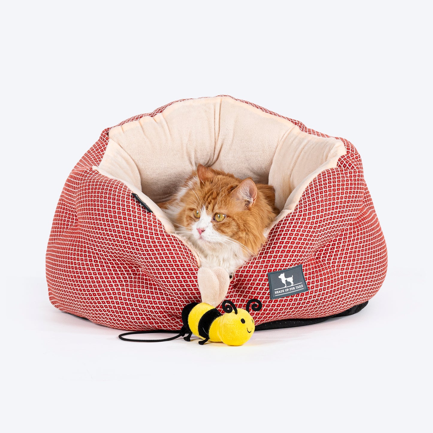 HUFT Purrfect Perch Bed With A Bumble Bee Toy For Cat & Puppy - Red & Blush Pink