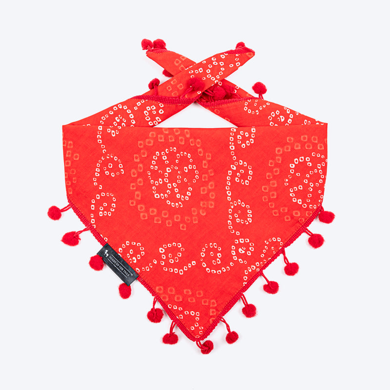 HUFT Bandhani Breeze Knot Bandana For Dog - Red - Heads Up For Tails