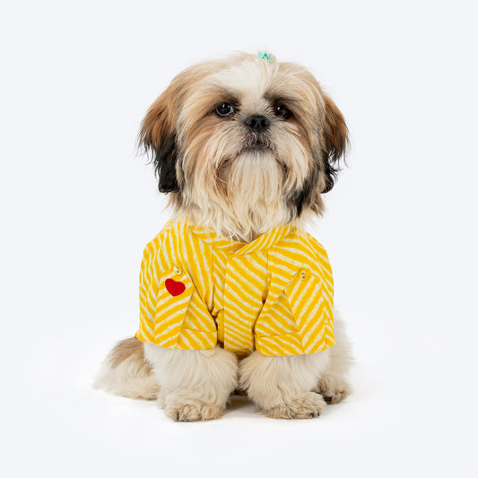 HUFT Pawdhani Leheriya Kurta For Dog - Yellow