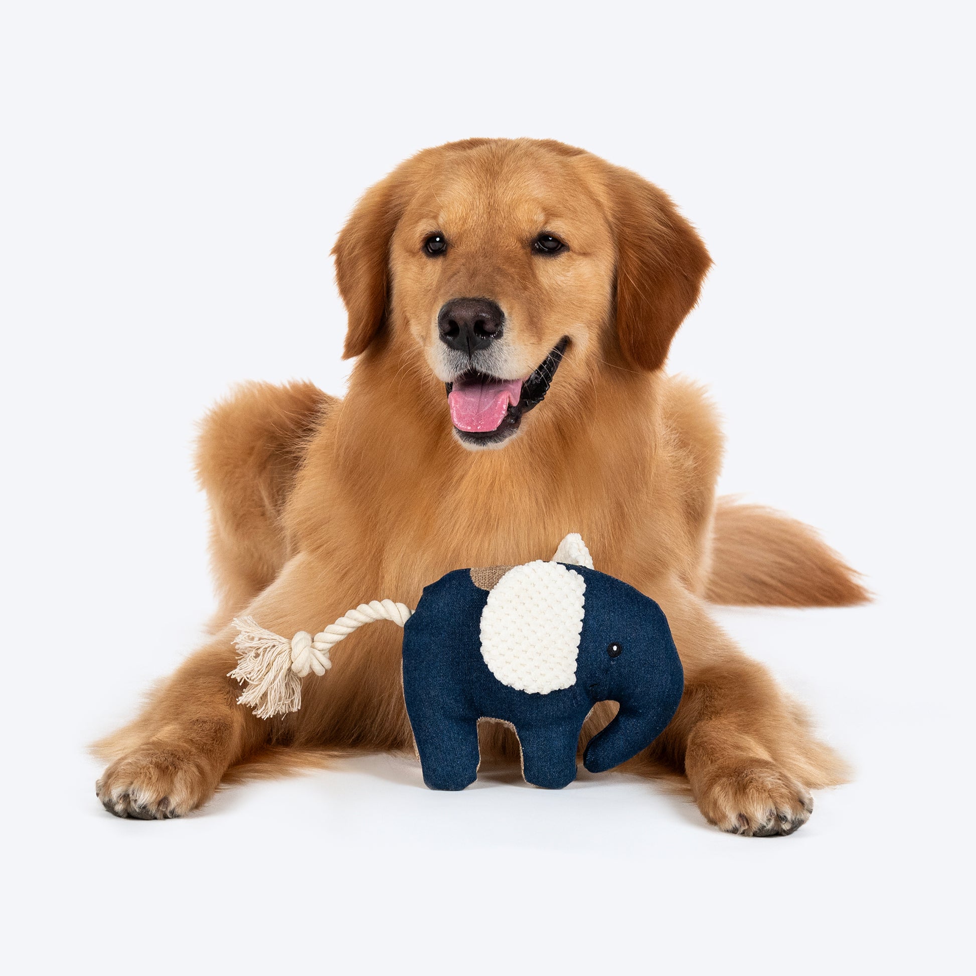 HUFT Jean Elephant With Rope Plush Toy For Dog - Navy Blue - Heads Up For Tails