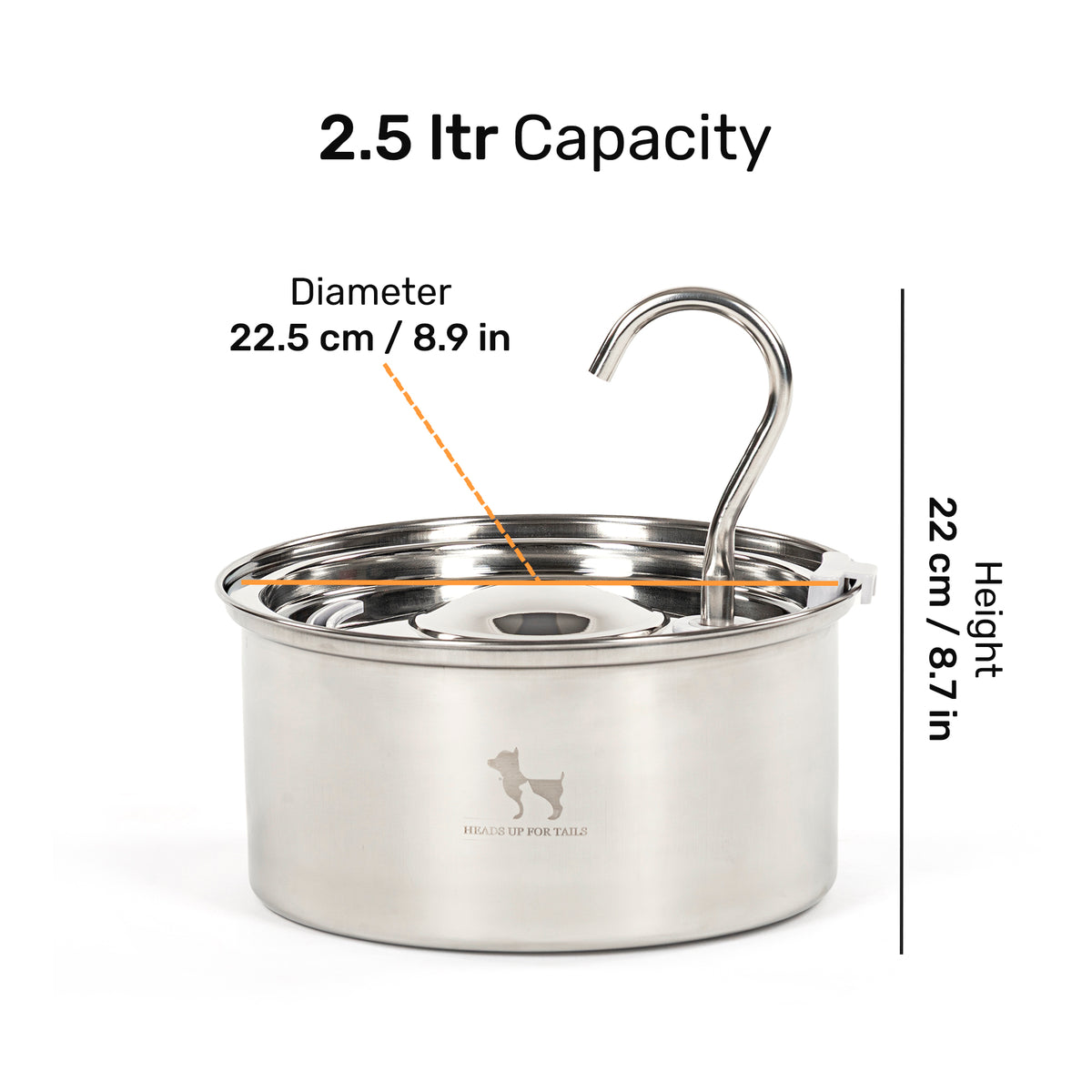 HUFT Stainless Steel Water Fountain For Dog & Cat - Heads Up For Tails