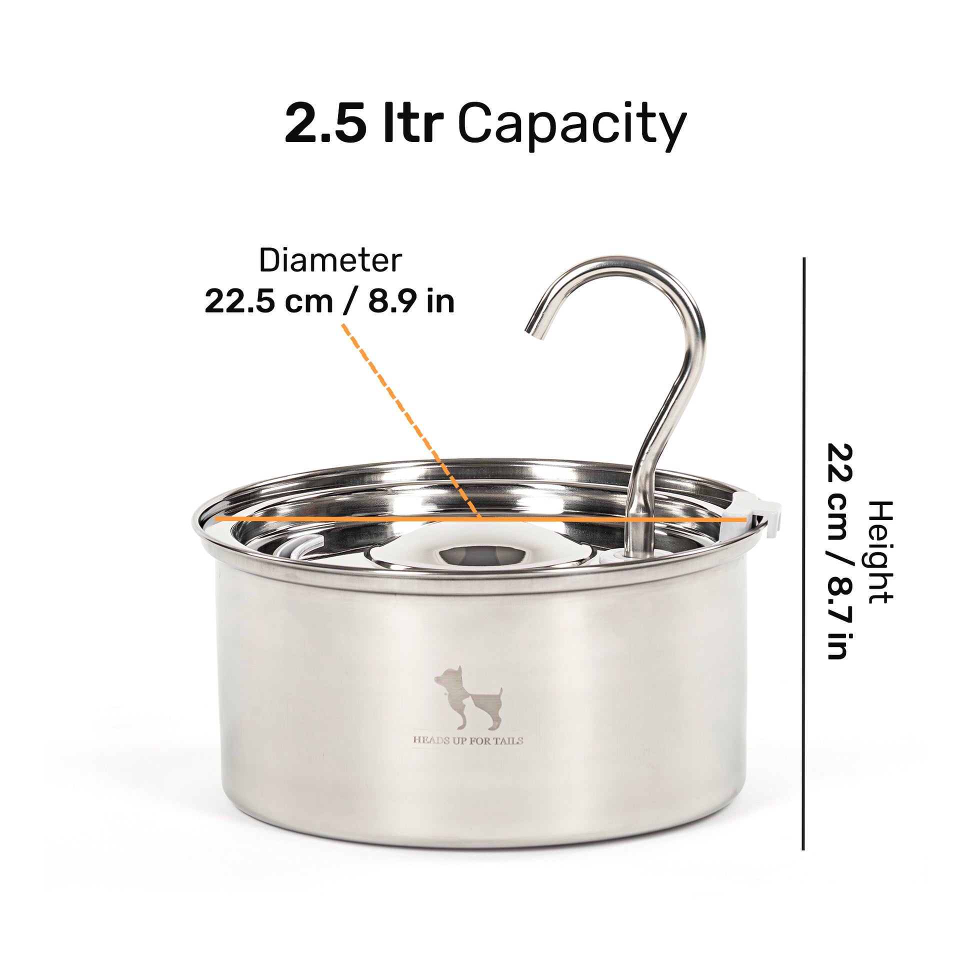 HUFT Stainless Steel Water Fountain For Dog & Cat - Heads Up For Tails