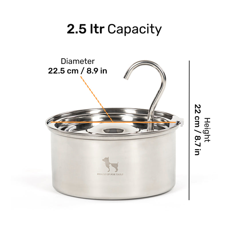 HUFT Stainless Steel Water Fountain For Dog & Cat - Heads Up For Tails
