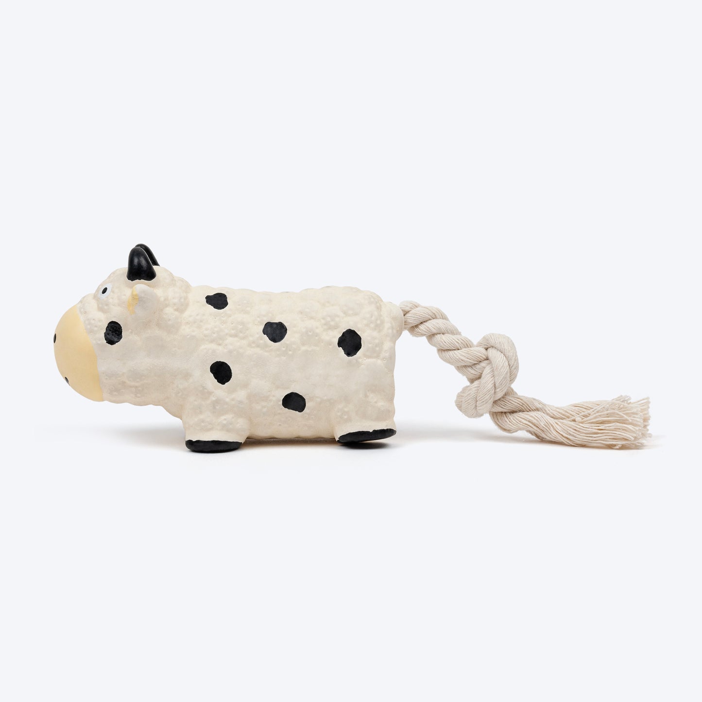 TLC Rubber Cow With Rope Chew Toy For Dog - Black & White