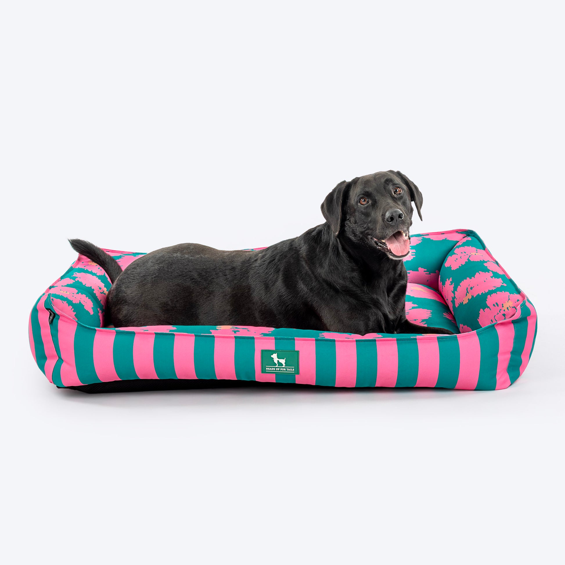 HUFT Pawsome Blossom Lounger Bed For Dog - Green & Pink - Heads Up For Tails